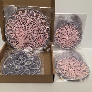 4 Dream  Catchers, Purple, Pink & Grey, Circle Diameters (2) 5 in, 6 in & 8 In